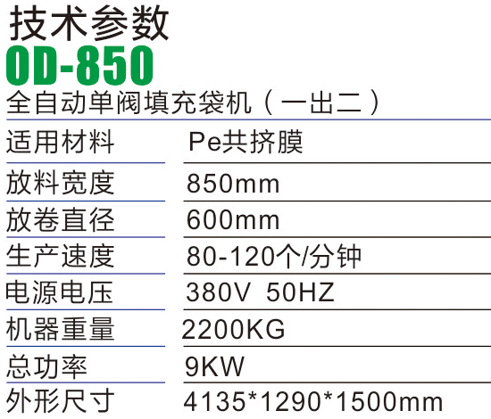 OD-850型全自動(dòng)單閥填充袋機(jī)（一進(jìn)二出）-氣柱袋生產(chǎn)設(shè)備